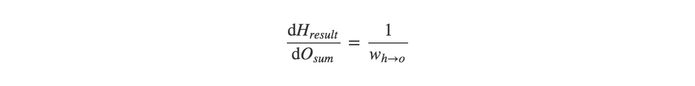 Equation: deriving hidden result as a function of output sum.