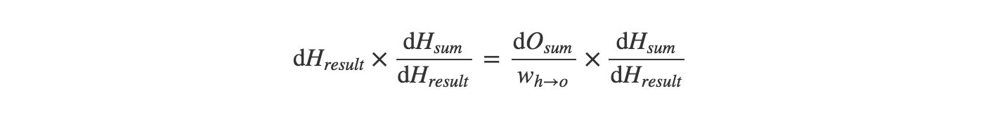 Equation: multiply both sides by sigmoid prime of the hidden sum.