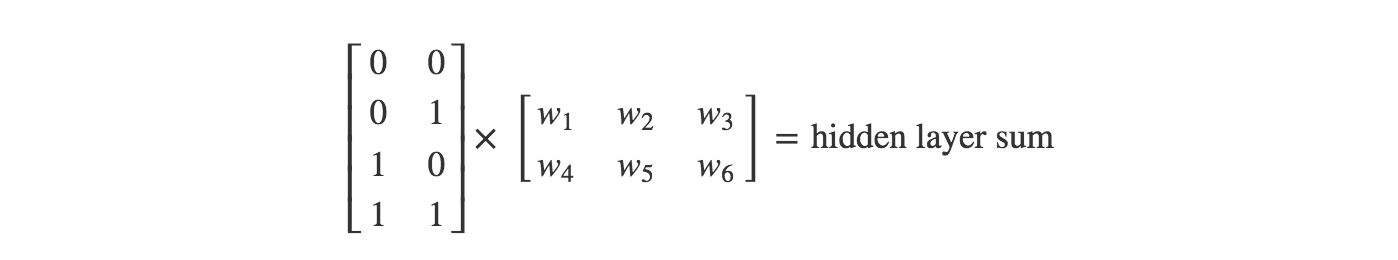 Matrix form of the hidden sum calculation.